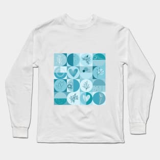 repeating geometry pattern, squares and circles, ornaments, teal color tones Long Sleeve T-Shirt